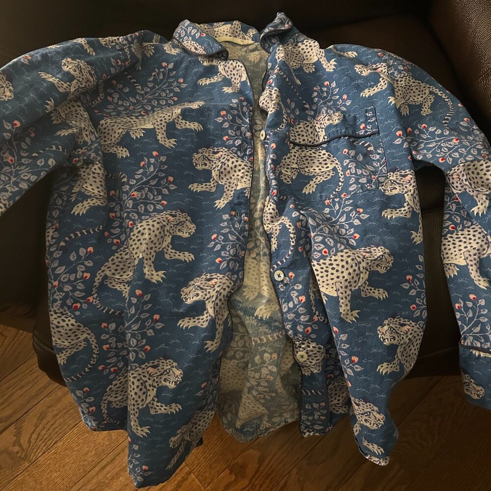 PRINTFRESH Bagheera Print Long Sleeve Pajama TOP only, Blue, Small